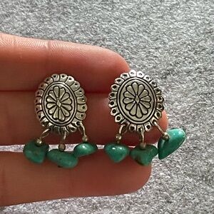 QT Quoc Turquoise small conche concho stud earrings turquoise sterling